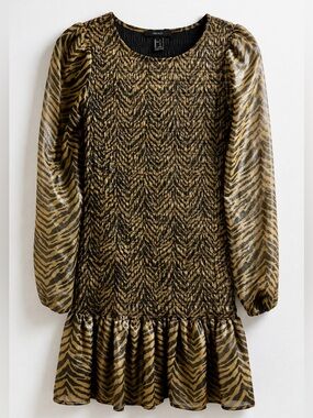 Forever 21 Smocked Metallic Tiger Print Party Mini Dress - Size S